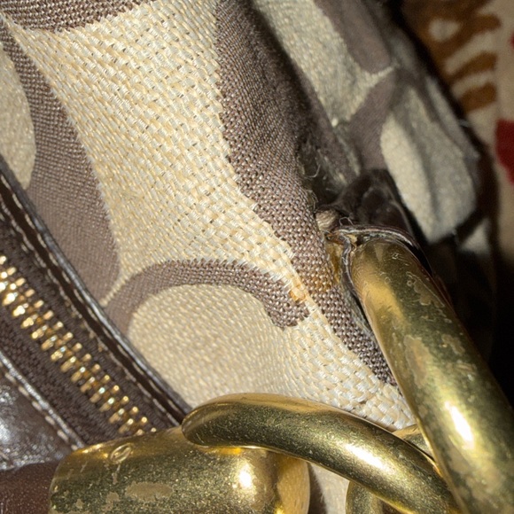 Coach Kristin Brown and Cream Satchel with Gold Accents - Picture 5 of 9